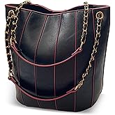 Vegan Leather Purses for Women, Faux Leather Handbags for Women, Bucket Purse, Top Handle Bag | Water Resistant, Chain Straps, Crossbody Purse, Structured Handbag, Everyday Bucket Bag