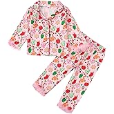 Baby Girl Christmas Pajama Sets Long-Sleeve Button Down Fur Trim Shirt Matching Pants 2 Piece Lounge Set Sleepwear