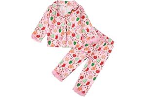 fyclemt Toddler Baby Girl Boy Christmas Silk Satin Pajamas Santa Button Pjs Kids Long Sleeve Shirt Pants Xmas Pjs Sleepwear