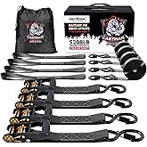 CARTMAN Ratchet Tie Down Straps, 5208lbs Break Strength, Includes 4PK Heavy Duty Ratchet Tie Downs, 4PK Soft Loop Tie-Downs, Use for Car, Truck, UTV