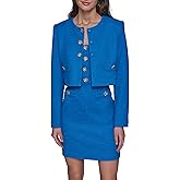 Karl Lagerfeld Womens Tweed Solid Scoop Neck Cropped Knit Blazer