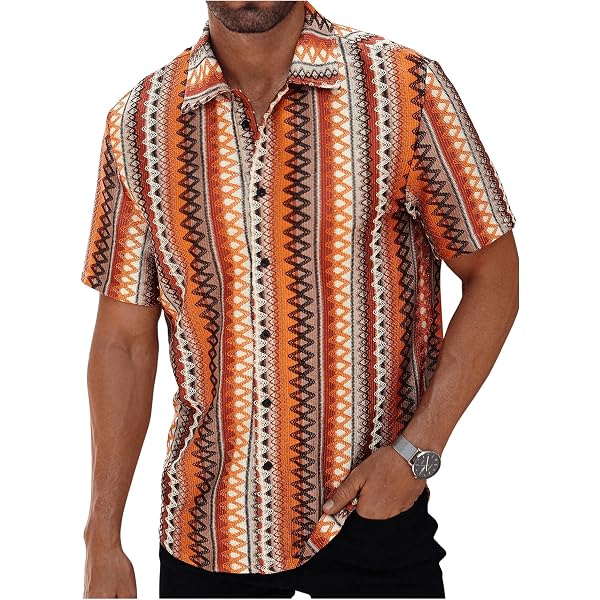 OYOANGLE Men's Boho Button Down Short Sleeve Shirt - Embroidery Textured Vacation Beach Shirt - View #3