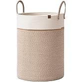 LA JOLIE MUSE Woven Basket Rope Storage Baskets - Tall Cotton Basket, Laundry Basket for Blanket, Kids Toy, Nursery Clothes Hamper Basket-L