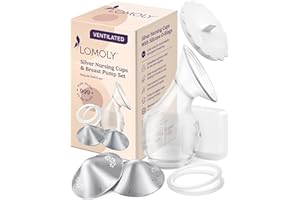 LOMOLY Silver Nipple Covers Breastfeeding: Pure 999 Silver Nipple Shield | Silver Nursing Cups w/Breast Shields, Hands-Free Breast Pump (Silver, L - 1.8x0.6)