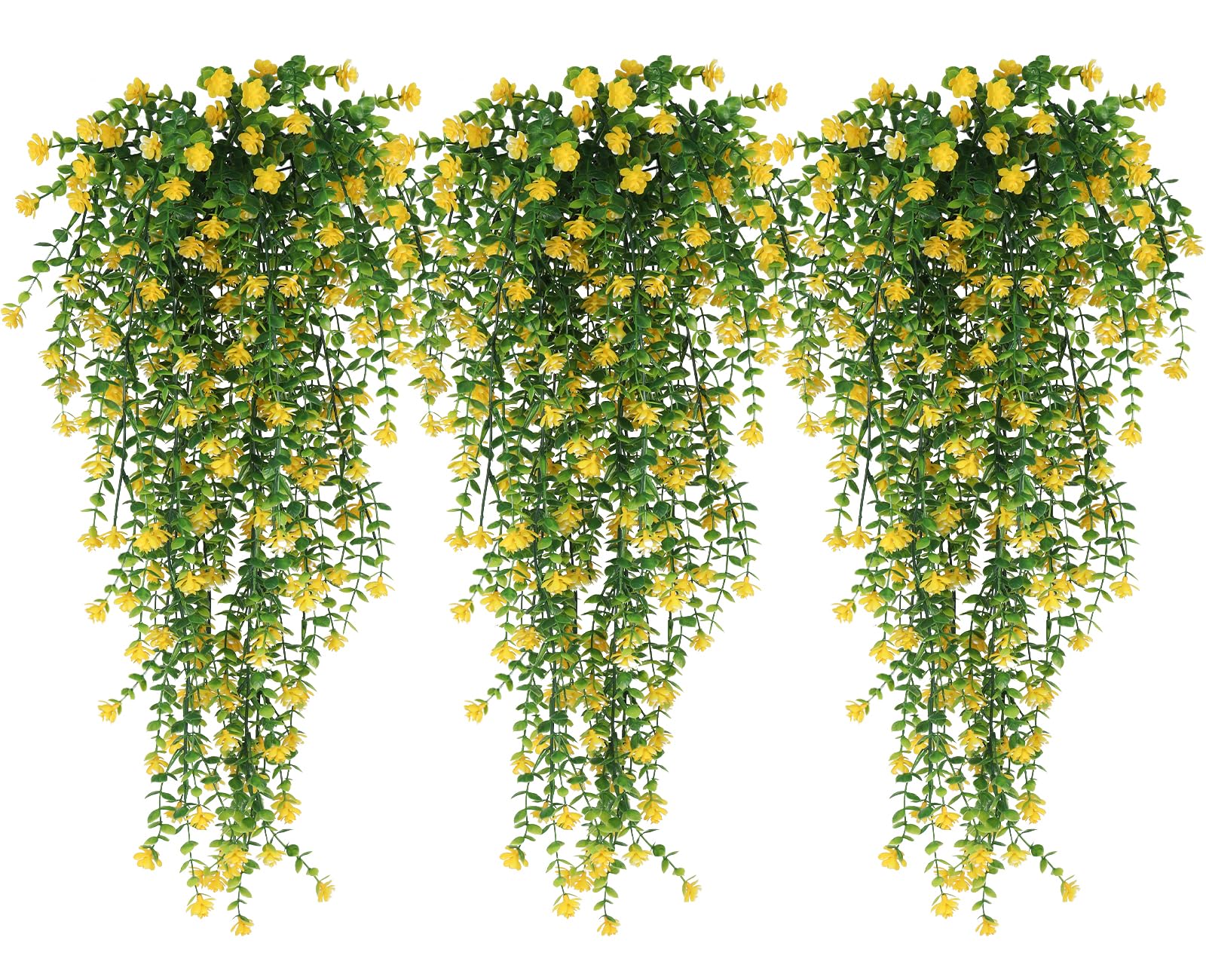 RECUTMS Outdoor Fake Hanging Plants,Hanging Plant Vine,Faux Eucalyptus Leafs Greenery Vine Plant Faux Plants Fake Flowers Greenery for Jungle Theme Party Wedding Decoration(Yellow)