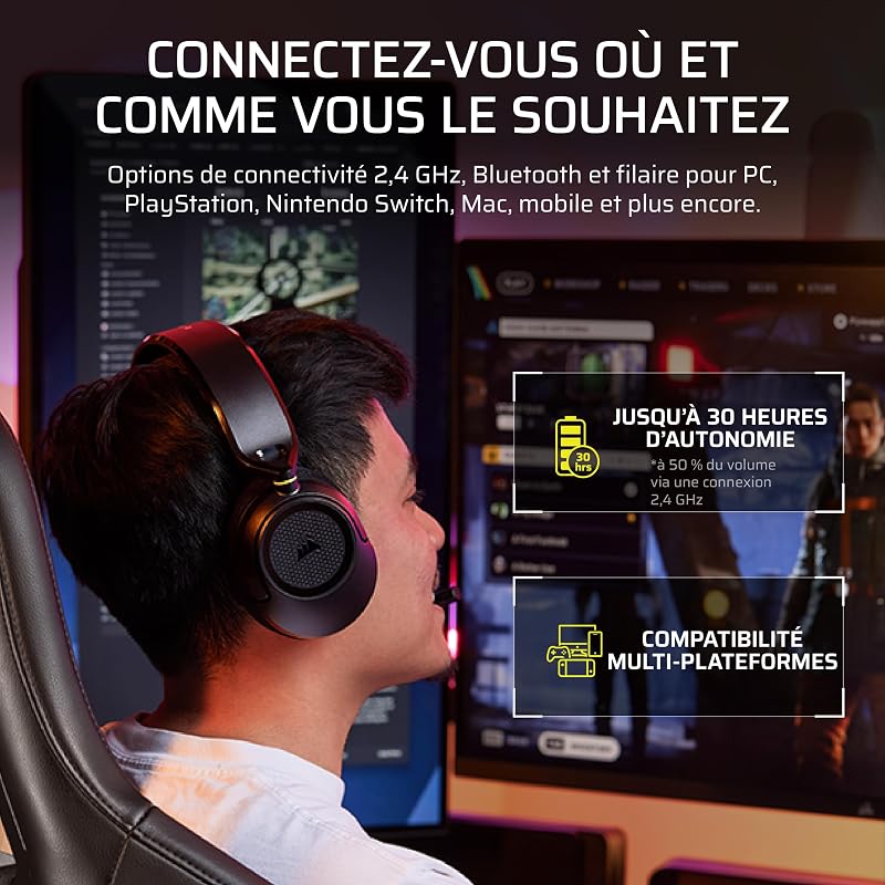 HS35 v3 Casque de Jeu sans Fil avec Micro – Noir (Carbone)