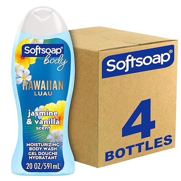 SOFTSOAP MOISTURIZING BODY WASH HAWAIIAN LUAU, JASMINE AND VANILLA SCENT, 20 OZ BOTTLE,
