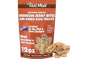 TRMC Real Meat Dog Treats - 12oz Bag of Bite-Sized Air-Dried Venison Jerky for Dogs - Grain-Free Jerky Dog Treats Made up of 95% Human-Grade, Free-Range, Grass Fed Venison - Natural High Protein Dog Treats