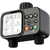 Cucixuhxinxi 2 Outlet Water Timer for Garden Hose, Programmable, Rain Delay | Independently control two watering zones with flexible schedules for lawns, gardens, flower beds and raised beds.