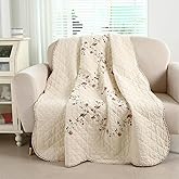 vctops 100% Cotton Quilted Throw Blanket 50x60 Inch Floral Embroidered Reversible Patchwork All Season Throw (Flower,50"x60")