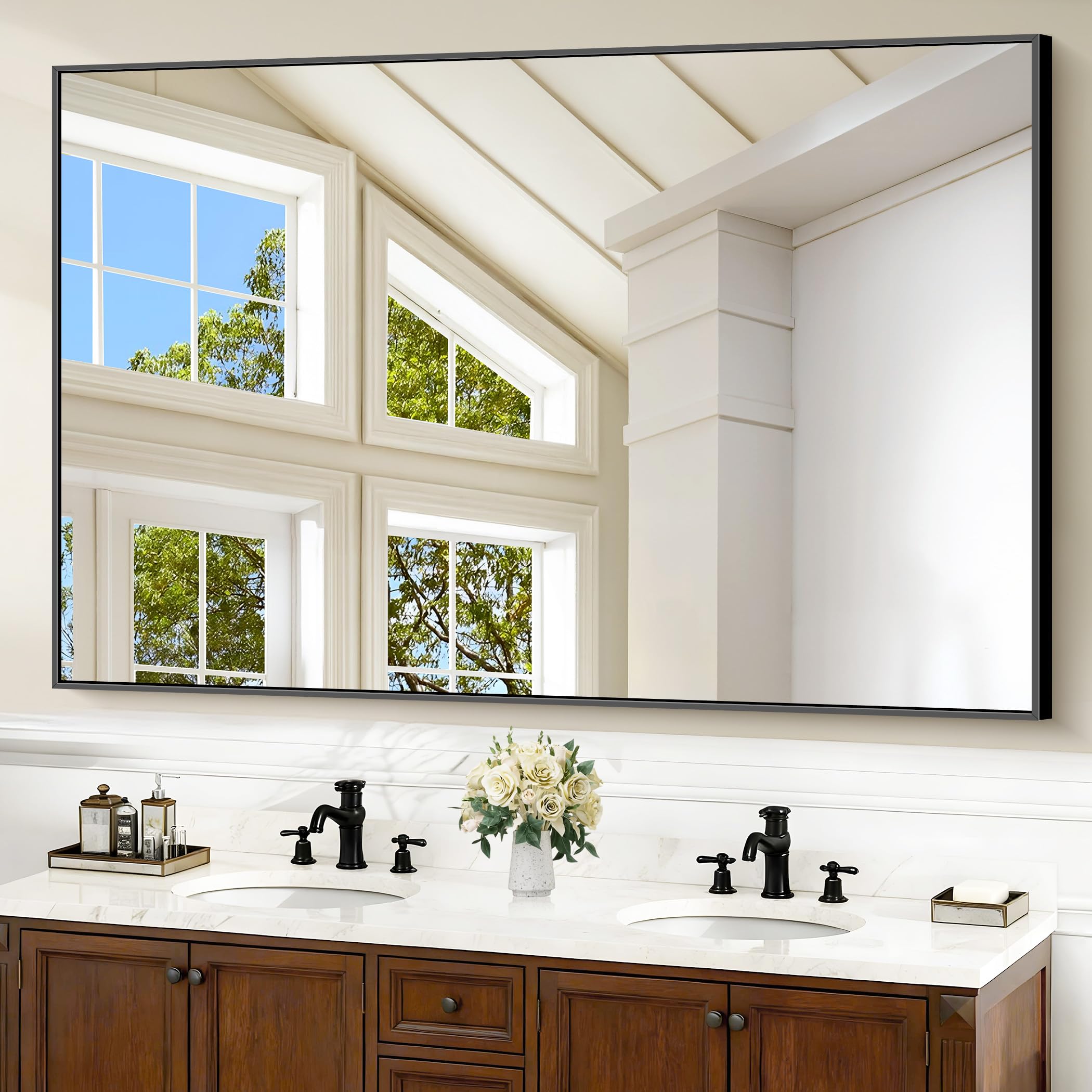 Photo 1 of COFENY 40x60inch Black Bathroom Mirror, Black Rectangle Mirror with Frame, Large Rectangular Wall Mirrors for Bathroom, Living Room, Hair Salon, Big Farmhouse Mirror Hang Horizontal/Vertical