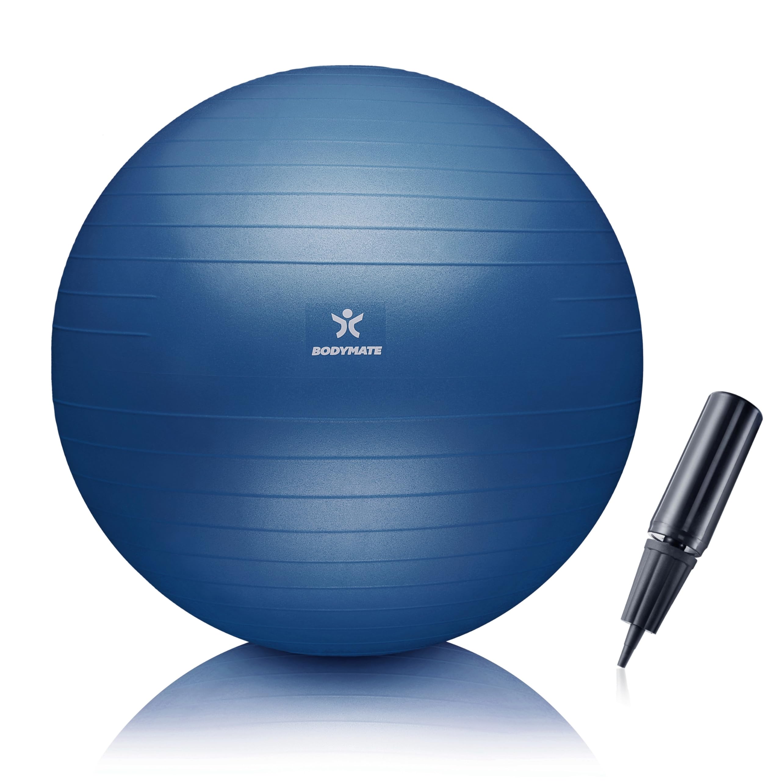 BODYMATE Exercise Ball - E-book with exercise guides included - Gym-quality Swiss balls for fitness, birthing, pregnancy - Air pump included - Anti-Burst - 55cm - Navy Peony — image 1