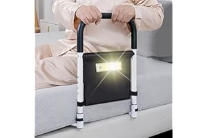 BOLESHU Bed Rails for Elderly Adults Safety, Bed Side Rails for Queen Bed, Medical Bed Assist Rail for Seniors with Motion Light &Storage Pocket, Height Adjustable Grab Bar Handle Fits King Twin Full Size Bed