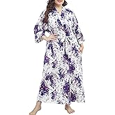 iFigure Women's Plus Size Long Robe Full Length Bathrobes Kimono Dressing Gown Sleepwear Maternity Delivery Robes with Pocket