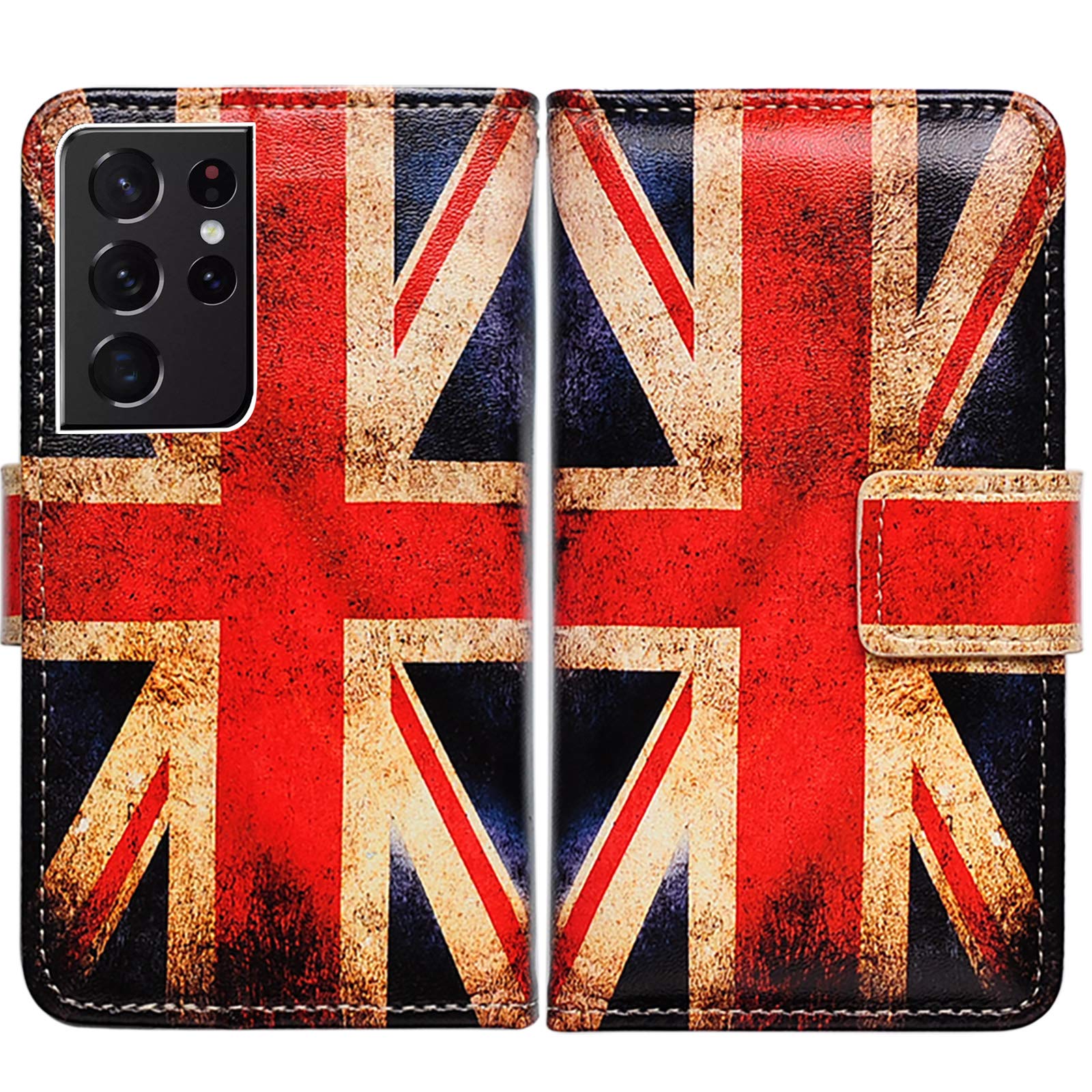 Bcov Galaxy S21 Ultra Case, Retro Union Jack Flag Leather Flip Phone Case Wallet Cover with Card Slot Holder Kickstand For Samsung Galaxy S21 Ultra