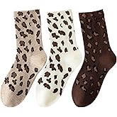 Yawlsow Leopard Socks Tortoise Shell Cheetah Animal Print Cotton Crew Socks for Women
