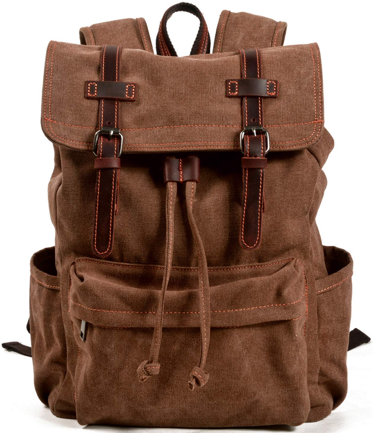 HuaChenVintage Canvas Backpack, Mens Travel Rucksack for Laptop Hiking Bag (M83_Coffee)