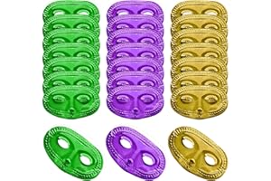 PhyLence 24 Piece Mardi Gras Masks Bulk - Gold Purple Green Metallic Masquerade Half Party Masks Costume Party Supplies, Mardi Gras Decorations for Women, Men and Kids