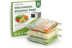 25 Pack Microwave Steamer Bags for Vegetables, Seafood & Potatoes, Zipper Closure, Reusable, Bpa Free, Steamer Bags for Micro