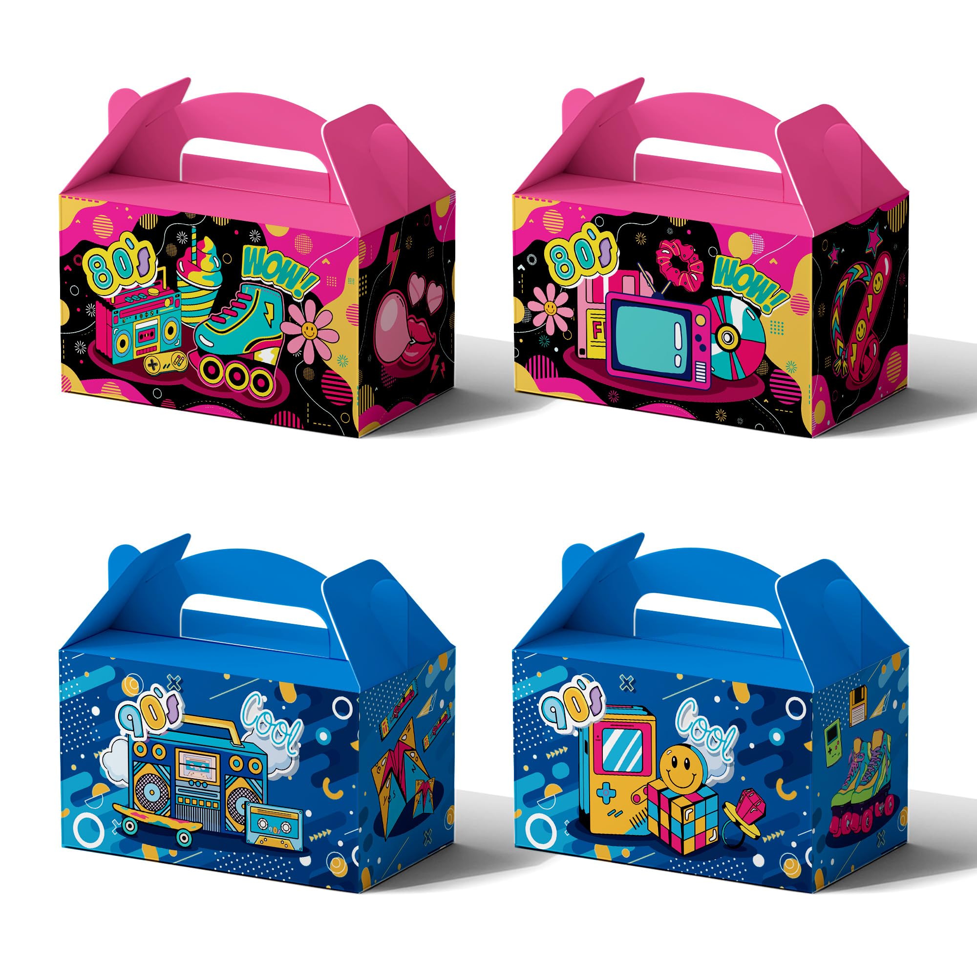 Photo 1 of 12Pcs 80s 90s Happy Birthday Party Favor Boxes Party Gift Box Candy Snack Goodie Bags Cardboard Boxes for Fans 80s 90s Birthday Party Decorations