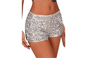 SHENHE Women's Sparkly Sequin Shorts Sexy Low Rise Y2k Glitter Rave Micro Shorts Hot Pants