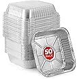 Stock Your Home (50 Pack) 8x8 Disposable Baking Pans with Lids, Heavy Duty Square Aluminum Cake Pan with Lid, Foil Trays with