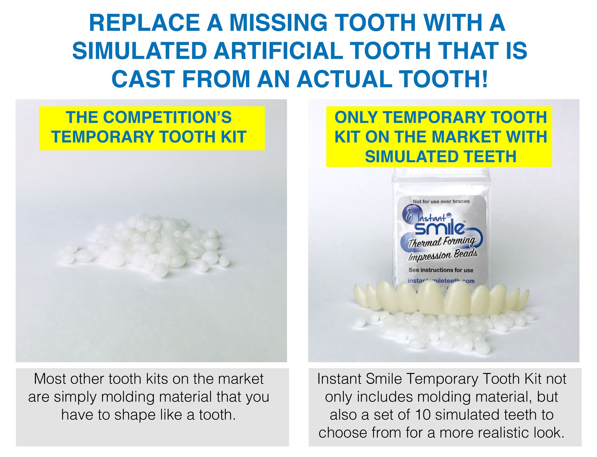 Instant Smile Temporary Tooth Kit Replace A Missing Tooth in Minutes