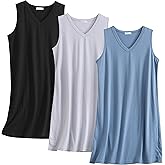 PNAEONG 3 Pack Womens Cotton Nightgown V Neck Nightshirts Sleeveless Sleepwear Casual Print Sleepdress