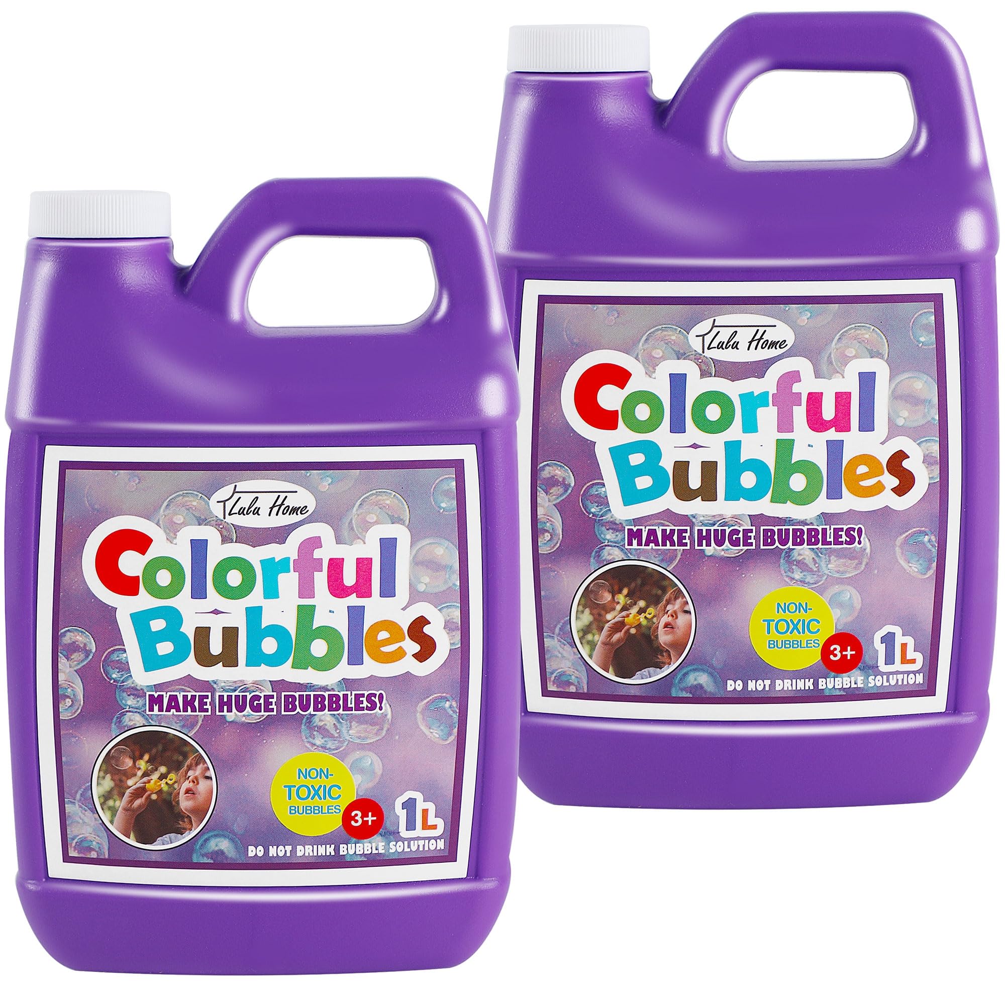 Lulu Home 2 Packs Bubble Concentrated Solution, 1 L/ 33.8 OZ Bubble Refill Solution for Kids Bubble Machine, Giant Bubble Wand, Bubble Blower Toys, Birthday Party Favors (Purple Bottle)