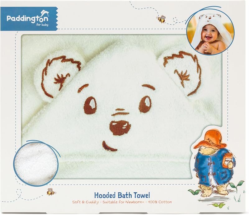Paddington Baby Hooded Towel 100% Cotton 75x75cm Bear Embroidery