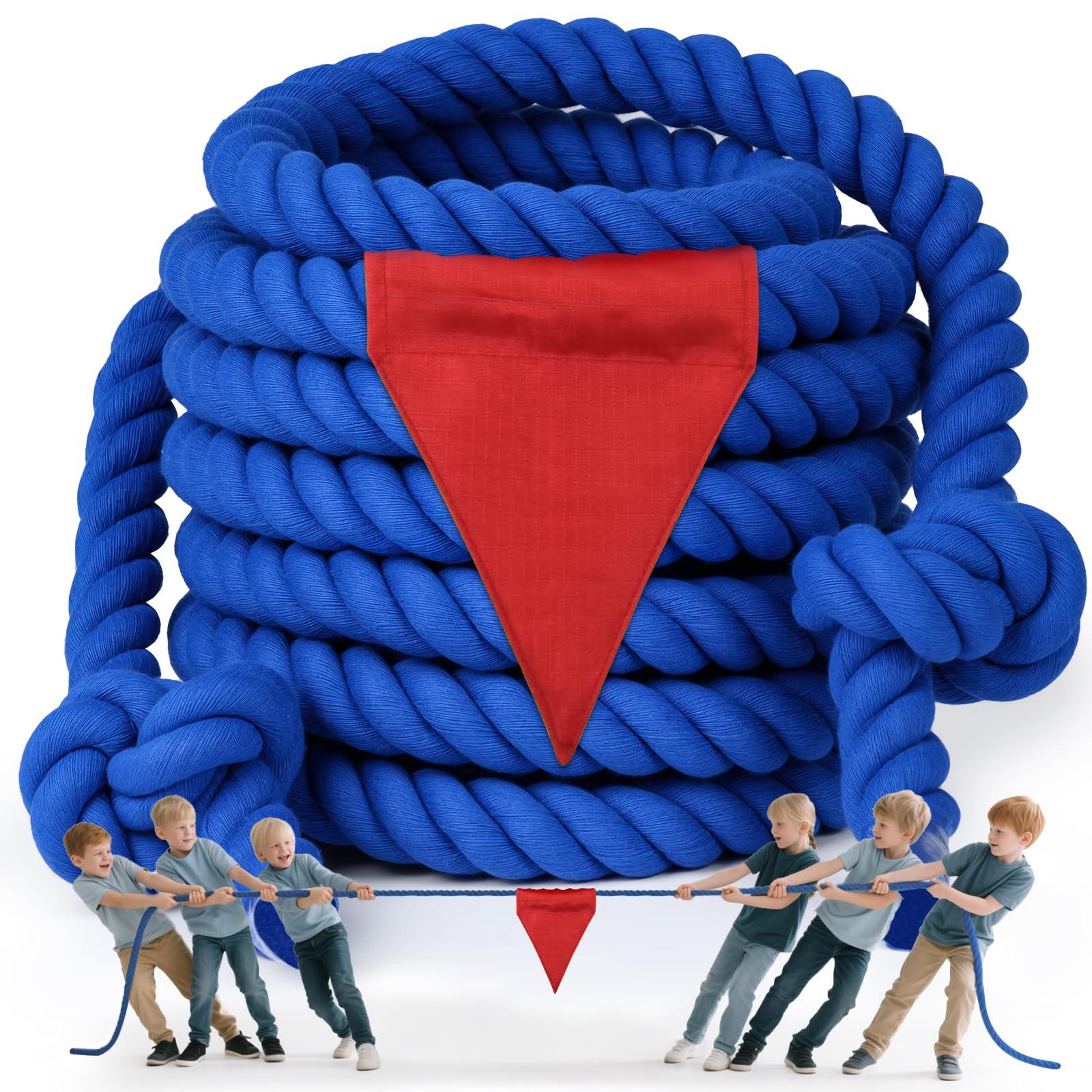 Photo 1 of Tug of a War Rope for Kids and Adult, 25FT Tag o War Ropes with Flag for Outdoor, Outside Carnival, Lawn, Field, Team Building Game, Safety Cord for School and Church, Blue