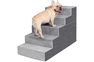 Heeyoo Dog Stairs for Small Dogs,5-Step Dog Steps for High Bed and Couch, High-Density Foam Pet Steps with Supporting Board, Non-Slip Removable Washable Cover, Grey, 23" High