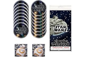 Classic Star Wars Galactic Feast Set: 16 Dinner Plates, 1 Tablecloth, 16 Luncheon Napkins – Join the Rebellion at Every Mealt