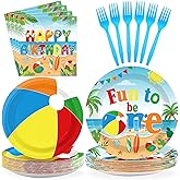 96Pcs Beach Ball Party Supplies Summer Beach Ball 1st Birthday Plates and Napkins Tableware Sets Fun to Be One Decorations for Baby Shower Luau Pool First Birthday Party Supplies Serves 24