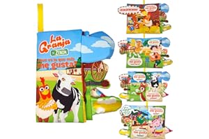 TOYMAKER La Granja De Zenon BARTOLITO&LOLA Spanish Baby Books Toys Touch and Feel Cloth Crinkle Soft Baby Spanish Books 0-6 Months Infant Newborn Baby Boy Girl Shower Gifts Set Sensory Learning Stroller Toys