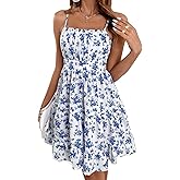 Verdusa Women's Floral Print Dress Summer Dress Ruched Sleeveless Ruffle Hem A Line Cami Sundress