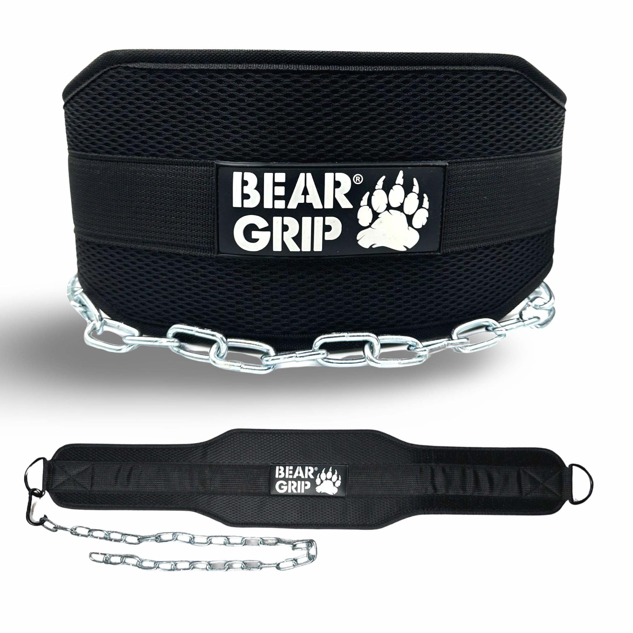 BEAR GRIP -Weighted Dip & Pull up Belt for Strength Training, Bodybuildng (Black/Black)