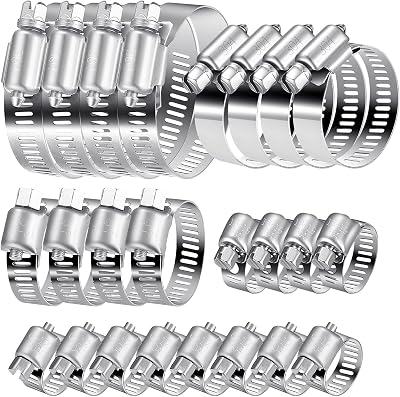 WELHAEPI 20 Pcs Hose Clips Adjustable 6-51mm 304 Stainless Steel Jubilee Clips