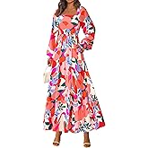 PRETTYGARDEN Women Floral Maxi Dresses 2026 Spring Long Sleeve Square Neck Boho A Line Wedding Guest Casual Flowy Long Dress