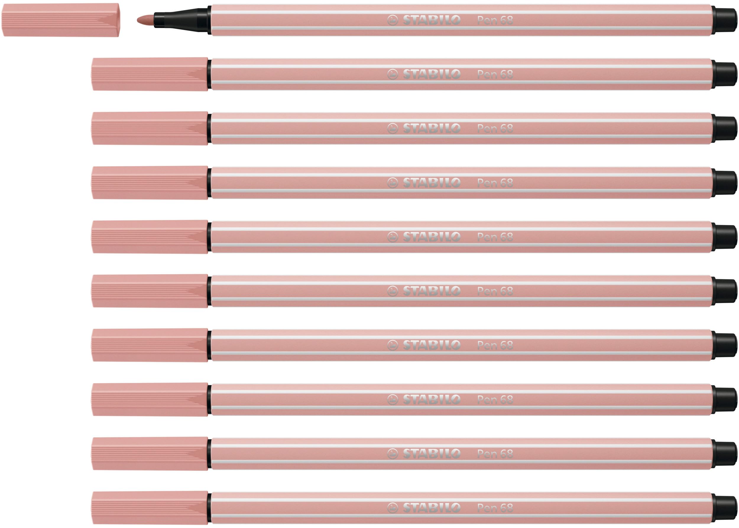 STABILO Pen 68 - Premium Fibre-Tip Pen - Pack of 10 - Blush