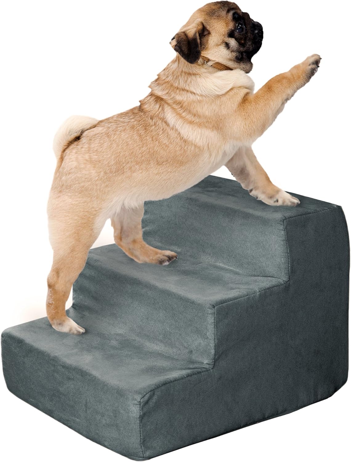 High Density Foam Pet Stairs 3 Steps with Machine Washable Zippered Removeable Micro-Fiber Cover with non-slip bottom by PETMAKER – Print on Gray : Pet Supplies