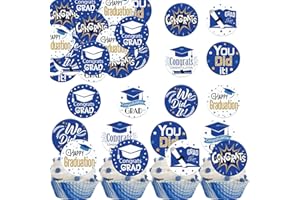 Fyeoxle 36PCS Edible Graduation Cap Cupcake Toppers Wafer Paper Grad Cap Diploma Cake Decorations Edible Grad Cap Cupcake Picks for 2025 Grad Theme Party Cake Decor Supplies (Blue)
