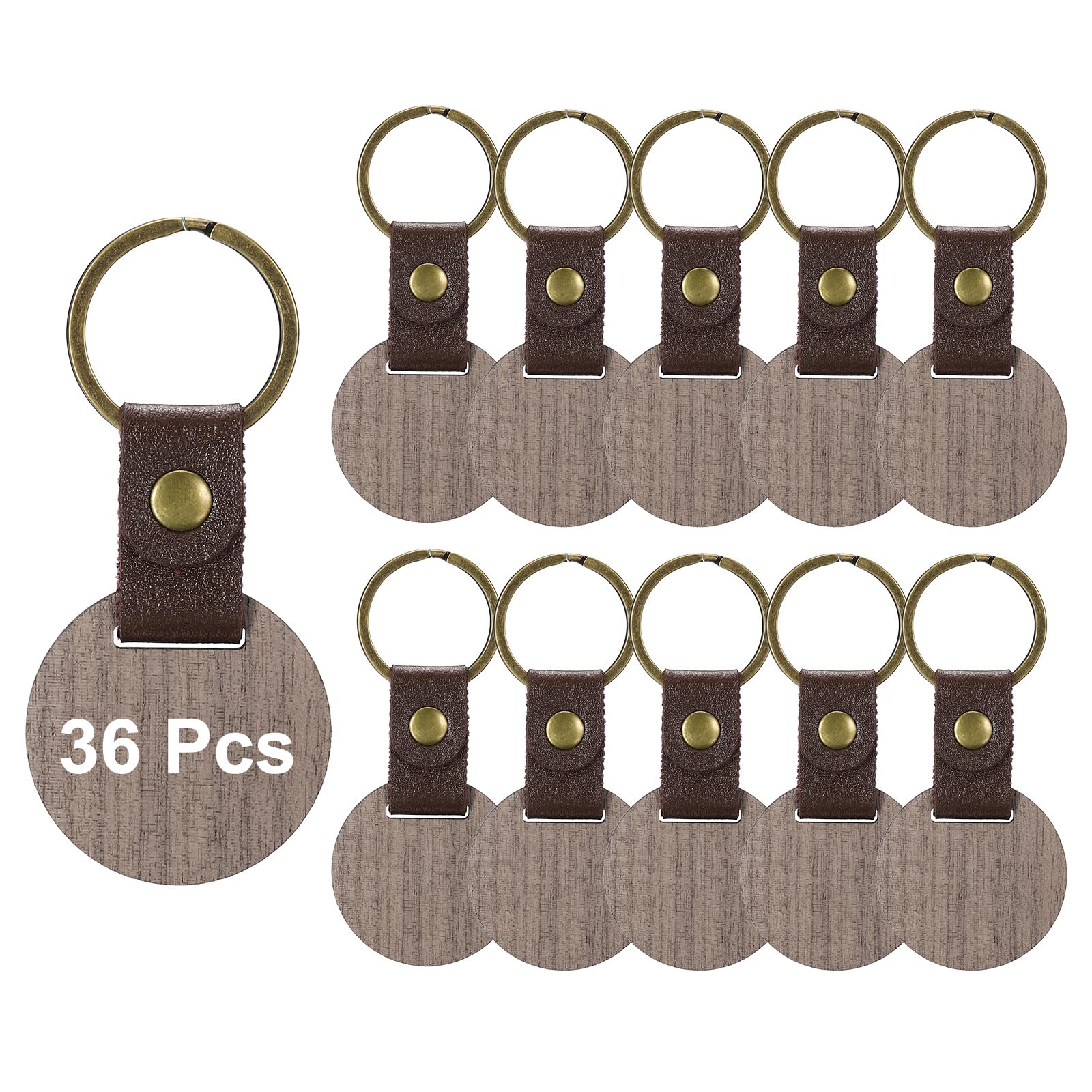 PATIKIL 4cm Wood Keychain Blanks, 36pcs Custom Keychain Wooden Keychain Blanks Personalized Keychains Tags Bulk Small Key Chain Unfinished Leather Strap for Laser Engraving DIY Crafts Gift