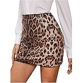 Verdusa Women's Leopard Print Sequin Mini Skirt Rave Party High Waist Bodycon Skirts