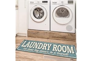 OTTOMANSON Machine Washable Text Design Rug Non-Slip Rubberback 2x5 Laundry Room Runner Rug for Bathroom, Washroom, 20" x 59", Baby Blue