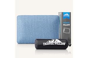 PEUJEW Travel Pillow Memory Foam Pillows, Camping Pillow-Compressible Medium Firm, Breathable Cover, Ideal Backpacking Hiking, Bed Pillows, Airplane and Car (Blue, M)