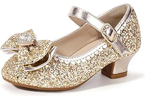 Hehainom Girls Dress Shoes Low Heels Mary Jane Flower Girl Wedding Party Communion Toddler Kids Heels