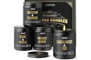 AOOVOO Scented Candles for Men - 4 Pack Candles for Home Scented, 36oz Soy Wax, 200 Hour Burn Time, Men Candle Set, Sandalwood Oud/Mahogany Teakwood/Smoke Vanilla/Jasmine Candle Set A