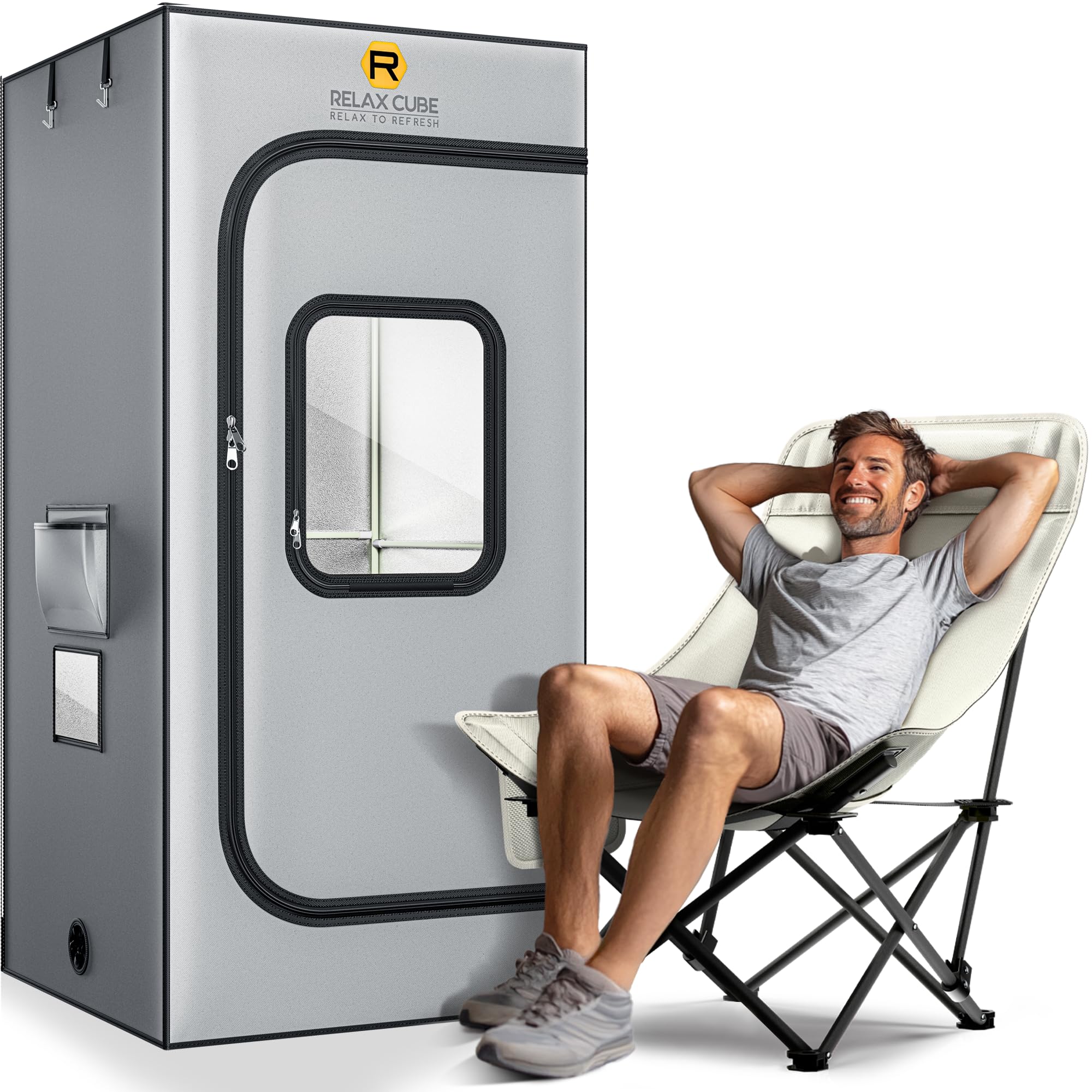 Photo 1 of RelaxCube Portable Steam Sauna Pro 1500W 3L, Sauna Tent with Ergonomic High Back Sauna Chair, Full Body Personal Sauna Box for Home Spa Indoor, 75”x35”x35” XL Size, Gray
