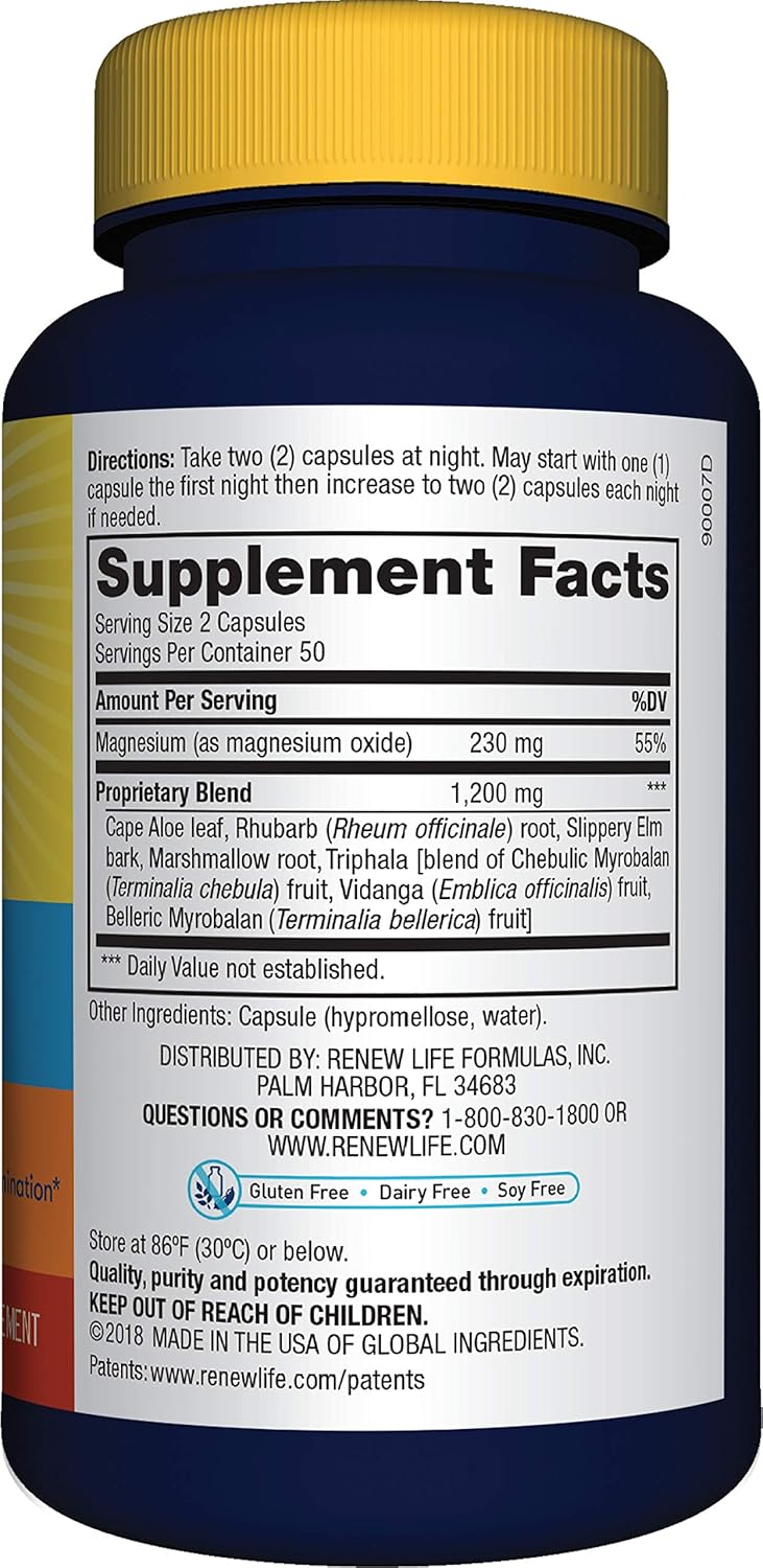 Renew Life Adult Cleanse - Cleanse More, Herbal & Mineral Formula - Overnight Constipation Relief - Gluten, Dairy & Soy Free - 100 Vegetarian Capsules (Package May Vary): Health & Personal Care